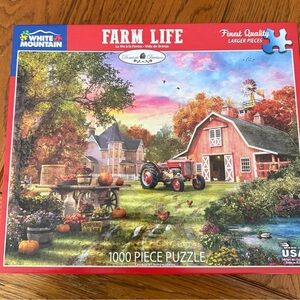 White Mountain Farm Life Puzzle - Red, Green, and Blue Design